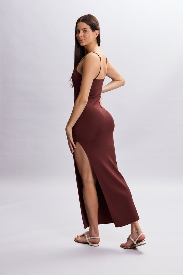 ALLEGRA RIBBED DAY DRESS BROWN